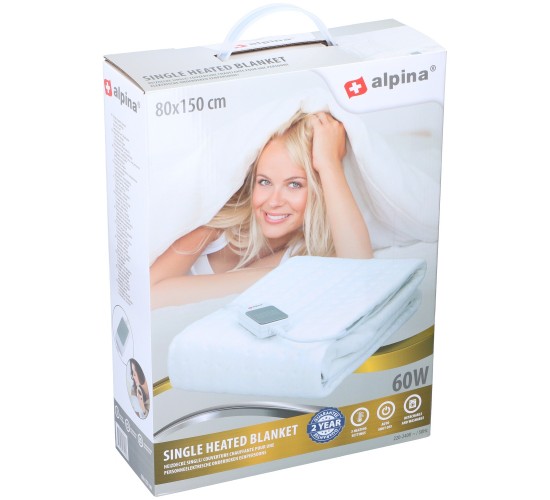Ηλεκτρική Κουβέρτα Μονή Πλενόμενη Με Τηλεχειριστήριο 80x150cm 60W ALPINA