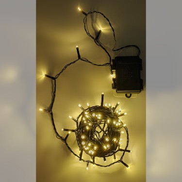 100 LED Εσωτ. & Εξωτ. Χώρου Με Χρονοδιακόπτη Θερμό Λευκό Φως Πράσινο Καλώδιο Μη Επεκτεινόμενο Μπαταρίας 13.9 0.2m