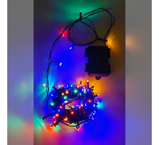 100 LED Εσωτ. & Εξωτ. Χώρου Με Χρονοδιακόπτη Πολύχρωμο Φως Πράσινο Καλώδιο Μη Επεκτεινόμενο Μπαταρίας 13.9 0.2m