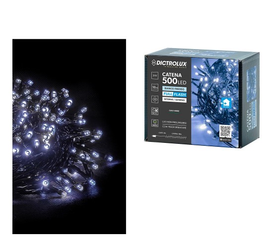 500 LED Εσωτ. & Εξωτ. Χώρου Με Μετασχηματιστή Ψυχρό Λευκό Φως Πράσινο Καλώδιο Μη Επεκτεινόμενο IP44 31V 10 3m