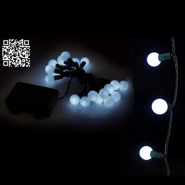 20 LED Μπάλες Εξωτερικού Χώρου Με 8 Προγράμματα Και Χρονοδιακόπτη Ψυχρό Λευκό Φως Πράσινο Καλώδιο Μπαταρίας 1.4 0.5m
