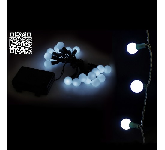 20 LED Μπάλες Εξωτερικού Χώρου Με 8 Προγράμματα Και Χρονοδιακόπτη Ψυχρό Λευκό Φως Πράσινο Καλώδιο Μπαταρίας 1.4 0.5m