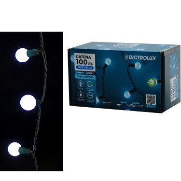 100 LED Μπάλες Εσωτ. & Εξωτ. Χώρου Με 8 Προγράμματα Και Μετασχηματιστή Ψυχρό Λευκό Φως Πράσινο Καλώδιο 7 3m