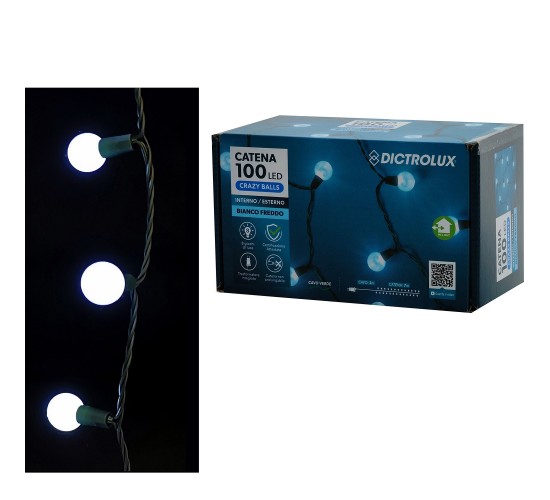 100 LED Μπάλες Εσωτ. & Εξωτ. Χώρου Με 8 Προγράμματα Και Μετασχηματιστή Ψυχρό Λευκό Φως Πράσινο Καλώδιο 7 3m