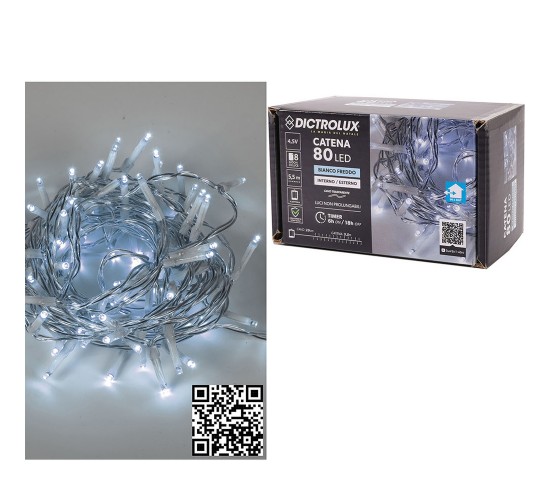 80 LED Κεριά Εσωτ. & Εξωτ. Χώρου Με 8 Προγράμματα Και Χρονοδιακόπτη Ψυχρό Λευκό Φως Διάφανο Καλώδιο Μη Επεκτεινόμενο Μπα