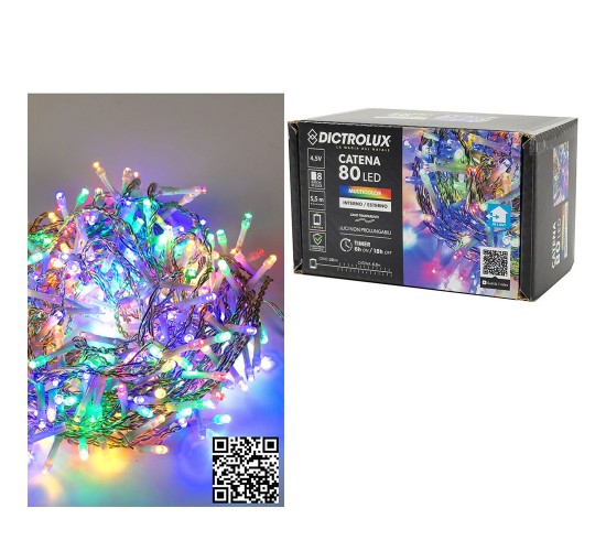 80 LED Κεριά Εσωτ. & Εξωτ. Χώρου Με 8 Προγράμματα Και Χρονοδιακόπτη Πολύχρωμο Φως Διάφανο Καλώδιο Μη Επεκτεινόμενο Μπατα