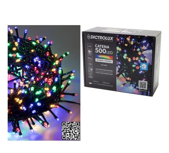 500 LED Εσωτ. & Εξωτ. Χώρου Με 8 Προγράμματα Και Μετασχηματιστή Πολύχρωμο Φως Πράσινο Καλώδιο Μη Επεκτεινόμενο IP44 31V 