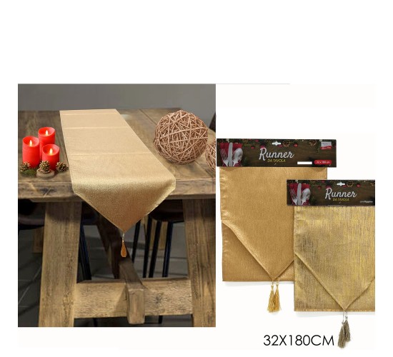 Χριστουγεννιάτικος Runner Τραπεζιού Χρυσό 32x180cm Σε 2 Σχέδια