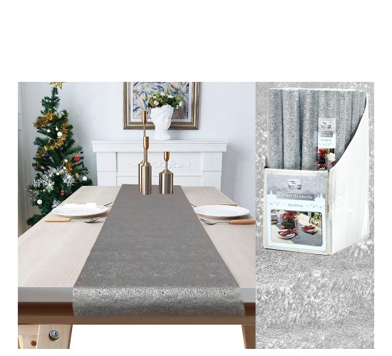 Χριστουγεννιάτικος Runner Τραπεζιού Ασημί 40x180cm