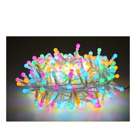 Χριστουγεννιάτικα Φώτα 300 LED Cherry Πολύχρωμα Με Διαφανές Καλώδιο Και Πρόγραμμα