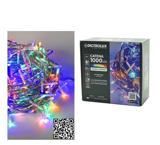 Χριστουγεννιάτικη Γιρλάντα 1000 LED Πολύχρωμη Με Διαφανές Καλώδιο Και Πρόγραμμα