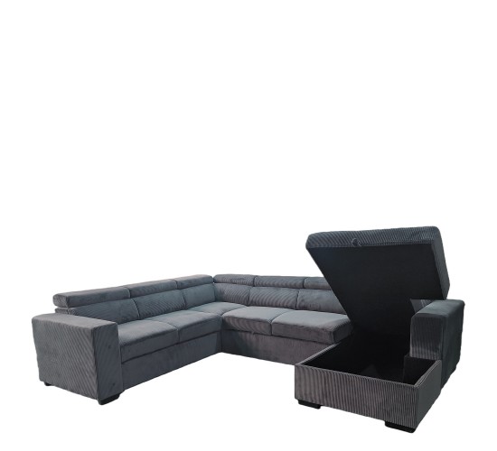 Καναπές Γωνιακός ArteLibre AVELON Γκρι Σκούρο Ύφασμα/Ξύλο 249x312x82cm