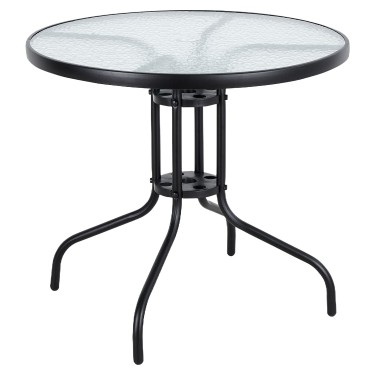 Τραπέζι Κήπου ArteLibre EARTH Μαύρο Μέταλλο/Γυαλί Φ80x70cm