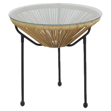 Τραπέζι Κήπου ArteLibre GANYMEDE Φυσικό/Μαύρο Μέταλλο/Γυαλί/Rattan Φ50x50cm