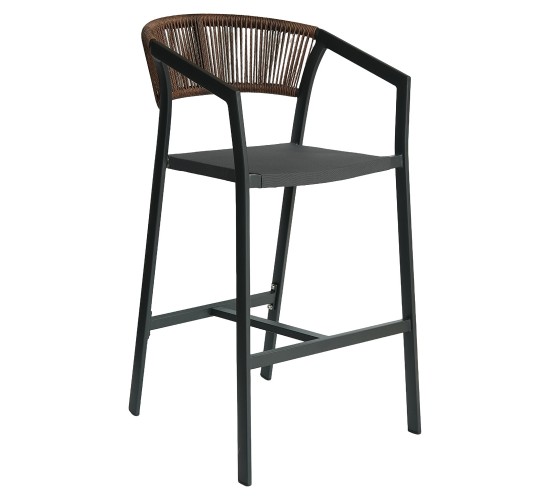 Σκαμπό Bar ArteLibre SANTORINI Μαύρο/Φυσικό Αλουμίνιο/Rattan 55x56x99cm