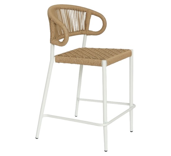 Σκαμπό Bar ArteLibre CEBU Λευκό/Φυσικό Αλουμίνιο/Rattan 60x60x99cm