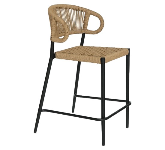 Σκαμπό Bar ArteLibre CEBU Μαύρο/Φυσικό Αλουμίνιο/Rattan 60x60x99cm