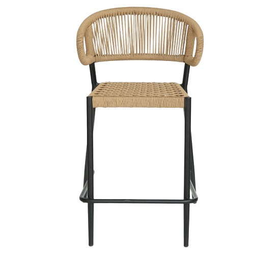 Σκαμπό Bar ArteLibre CEBU Μαύρο/Φυσικό Αλουμίνιο/Rattan 60x60x99cm
