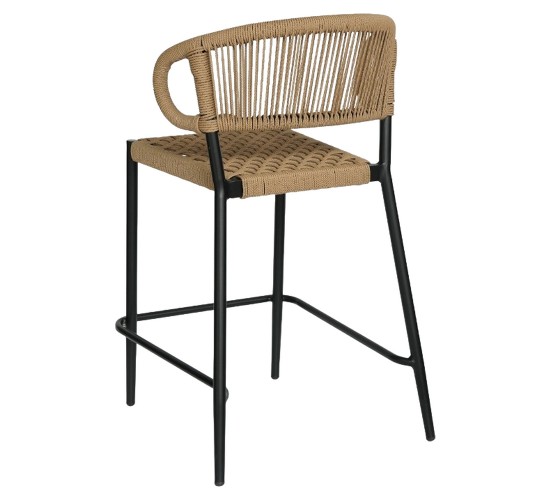 Σκαμπό Bar ArteLibre CEBU Μαύρο/Φυσικό Αλουμίνιο/Rattan 60x60x99cm