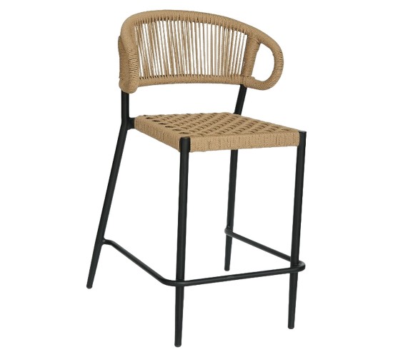 Σκαμπό Bar ArteLibre CEBU Μαύρο/Φυσικό Αλουμίνιο/Rattan 60x60x99cm