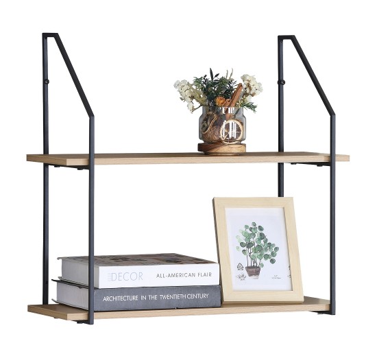 Ραφιέρα Τοίχου ArteLibre OLVAN Δρυς/Μαύρο MDF/Μέταλλο 65x20x52cm