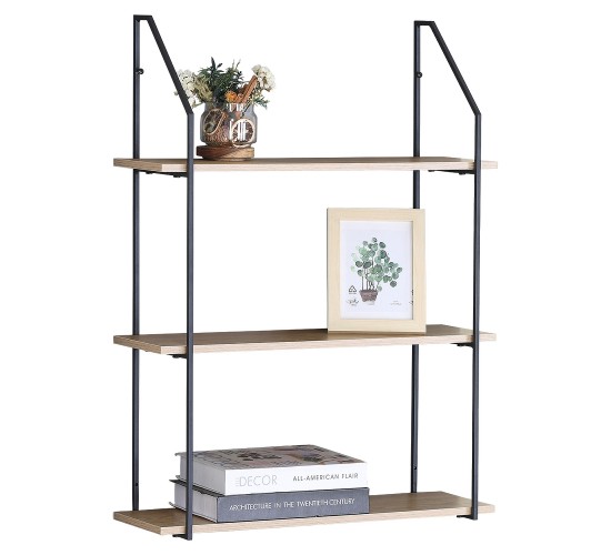 Ραφιέρα Τοίχου ArteLibre OLVAN Δρυς/Μαύρο MDF/Μέταλλο 65x20x80cm