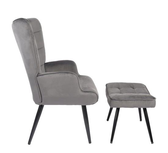 Πολυθρόνα Μπερζέρα Με Υποπόδιο ArteLibre LENNOX Γκρι Βελούδο/Ξύλο 96x68x73cm