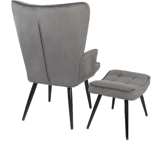 Πολυθρόνα Μπερζέρα Με Υποπόδιο ArteLibre LENNOX Γκρι Βελούδο/Ξύλο 96x68x73cm