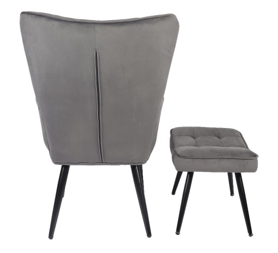 Πολυθρόνα Μπερζέρα Με Υποπόδιο ArteLibre LENNOX Γκρι Βελούδο/Ξύλο 96x68x73cm