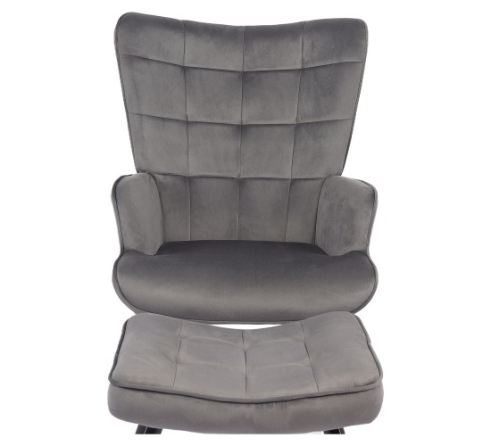 Πολυθρόνα Μπερζέρα Με Υποπόδιο ArteLibre LENNOX Γκρι Βελούδο/Ξύλο 96x68x73cm