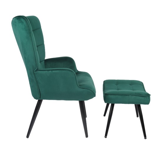 Πολυθρόνα Μπερζέρα Με Υποπόδιο ArteLibre LENNOX Πράσινο Βελούδο/Ξύλο 96x68x73cm