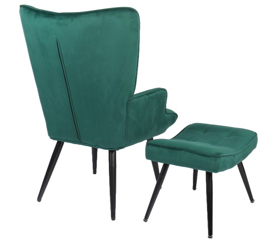 Πολυθρόνα Μπερζέρα Με Υποπόδιο ArteLibre LENNOX Πράσινο Βελούδο/Ξύλο 96x68x73cm