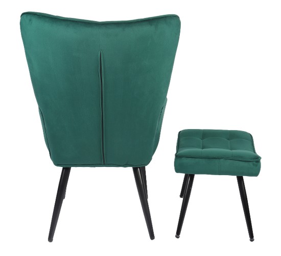 Πολυθρόνα Μπερζέρα Με Υποπόδιο ArteLibre LENNOX Πράσινο Βελούδο/Ξύλο 96x68x73cm