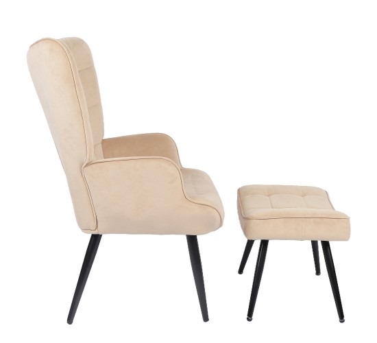 Πολυθρόνα Μπερζέρα Με Υποπόδιο ArteLibre LENNOX Μπεζ Βελούδο/Ξύλο 96x68x73cm