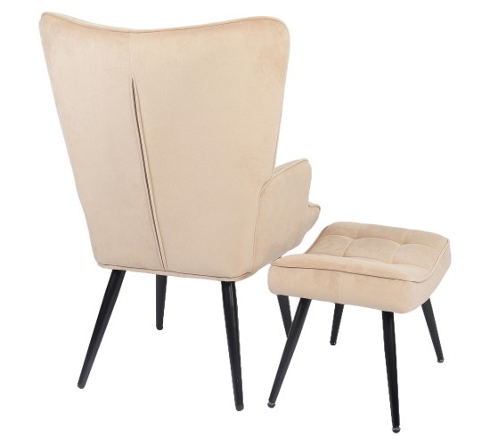 Πολυθρόνα Μπερζέρα Με Υποπόδιο ArteLibre LENNOX Μπεζ Βελούδο/Ξύλο 96x68x73cm