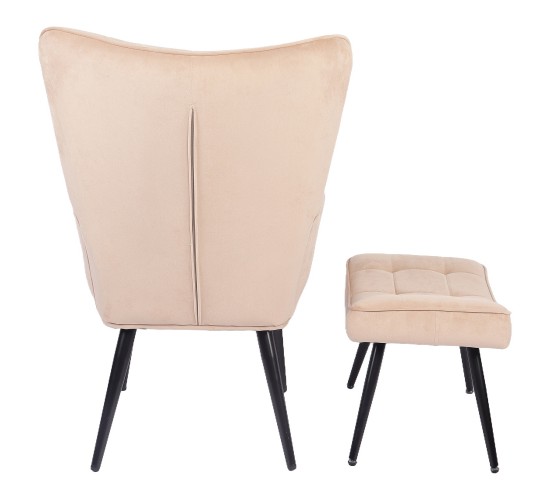 Πολυθρόνα Μπερζέρα Με Υποπόδιο ArteLibre LENNOX Μπεζ Βελούδο/Ξύλο 96x68x73cm