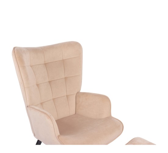 Πολυθρόνα Μπερζέρα Με Υποπόδιο ArteLibre LENNOX Μπεζ Βελούδο/Ξύλο 96x68x73cm