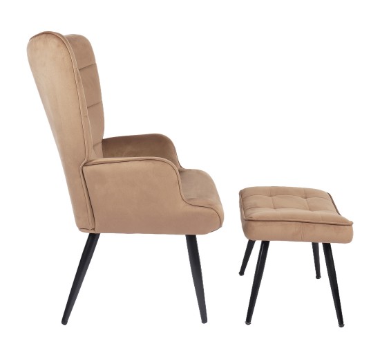 Πολυθρόνα Μπερζέρα Με Υποπόδιο ArteLibre LENNOX Καφέ Βελούδο/Ξύλο 96x68x73cm