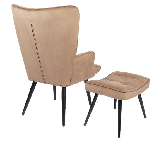 Πολυθρόνα Μπερζέρα Με Υποπόδιο ArteLibre LENNOX Καφέ Βελούδο/Ξύλο 96x68x73cm