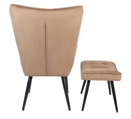 Πολυθρόνα Μπερζέρα Με Υποπόδιο ArteLibre LENNOX Καφέ Βελούδο/Ξύλο 96x68x73cm