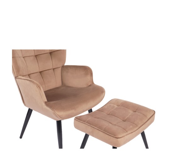 Πολυθρόνα Μπερζέρα Με Υποπόδιο ArteLibre LENNOX Καφέ Βελούδο/Ξύλο 96x68x73cm