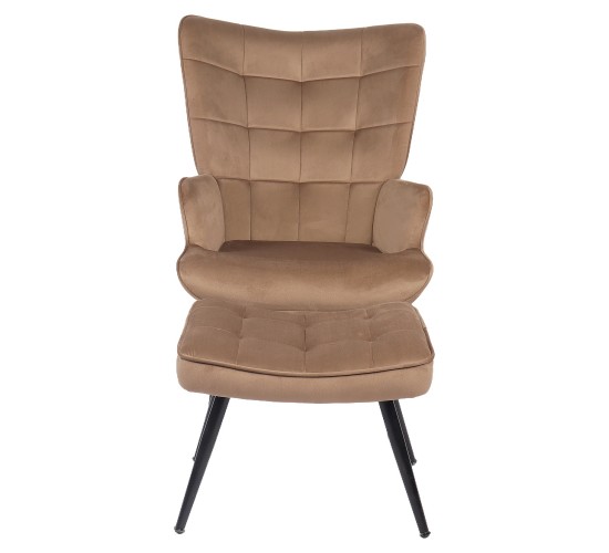 Πολυθρόνα Μπερζέρα Με Υποπόδιο ArteLibre LENNOX Καφέ Βελούδο/Ξύλο 96x68x73cm