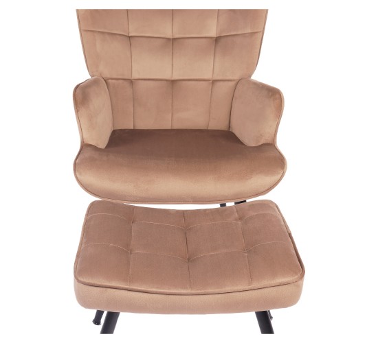 Πολυθρόνα Μπερζέρα Με Υποπόδιο ArteLibre LENNOX Καφέ Βελούδο/Ξύλο 96x68x73cm