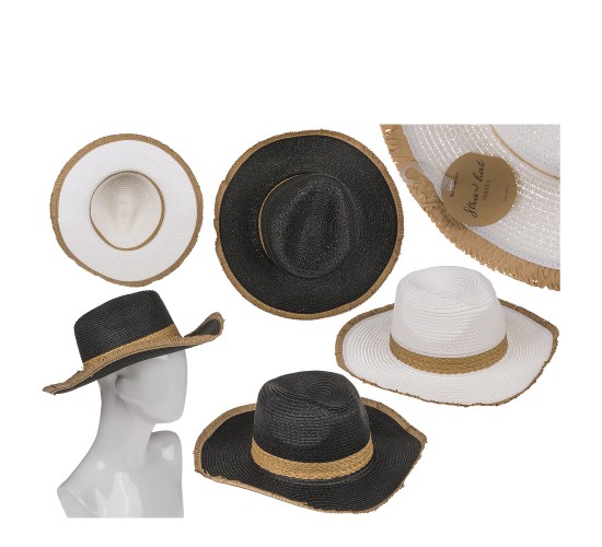 Καπέλο Ψάθινο 98%  Polyester 2%  Ψάθα Μέγεθος One Size 34x35x12cm Σε 2 Χρώματα