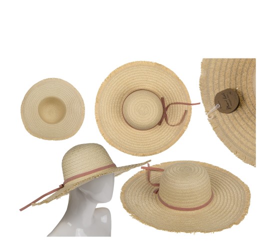 Καπέλο Ψάθινο Με Χρωματιστή Λωρίδα 98%  Ψάθα/2%  Polyester Μέγεθος One Size 44x44x12cm