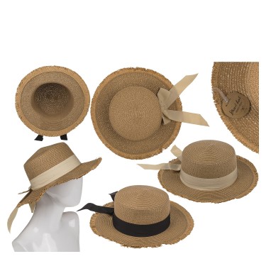 Καπέλο Ψάθινο Με Χρωματιστή Λωρίδα 98%  Polyester/2%  Ψάθα Μέγεθος One Size 35x35x10cm Σε 2 Χρώματα