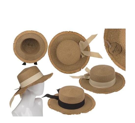 Καπέλο Ψάθινο Με Χρωματιστή Λωρίδα 98%  Polyester/2%  Ψάθα Μέγεθος One Size 35x35x10cm Σε 2 Χρώματα