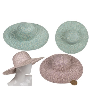 Καπέλο Ψάθινο Χρωματιστό 35%  Polyester/65%  Ψάθα Μέγεθος One Size 44x44x12cm Σε 2 Χρώματα