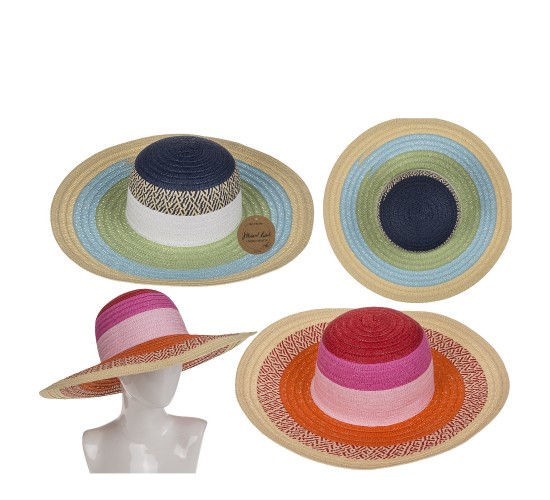 Καπέλο Ψάθινο Χρωματιστό 2%  Polyester/98%  Ψάθα Μέγεθος One Size 42x42x12cm Σε 2 Χρώματα
