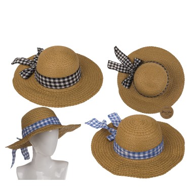 Καπέλο Ψάθινο Με Χρωματιστή Λωρίδα 98%  Ψάθα/2%  Polyester Μέγεθος One Size 37x37x12cm Σε 2 Χρώματα